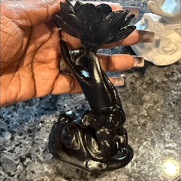 Elegant Black and White Lotus Votive Candle or Sphere Holders - Picture 2 of 3